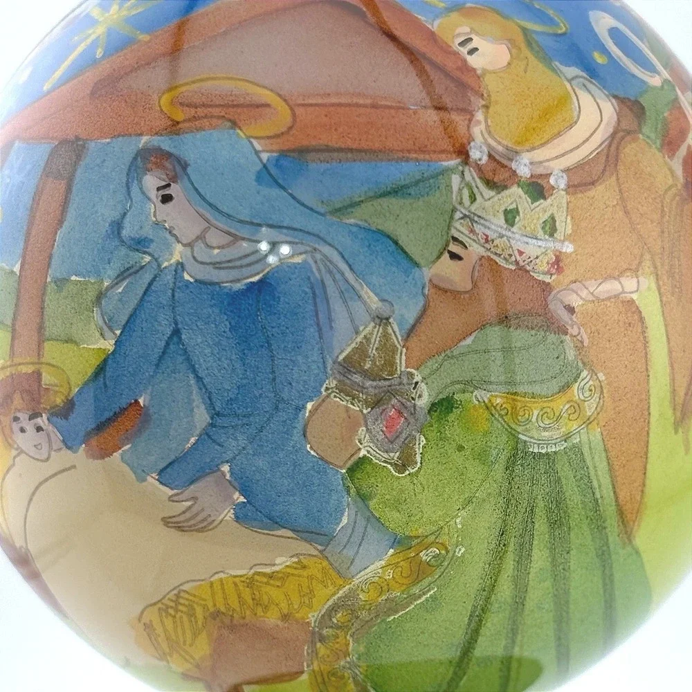 Pier 1 Li Bien 2004 Nativity Scene Inside Painted Glass Christmas Ornament Ball